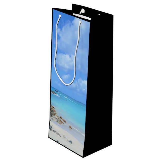 Beautiful Turquoise Tropical Beach  Geschenktüte Für Weinflaschen (Rückseite Schrägansicht)