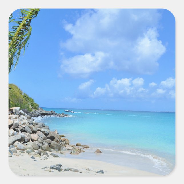 Beautiful Turquoise Tropical Beach Quadratischer Aufkleber (Vorderseite)