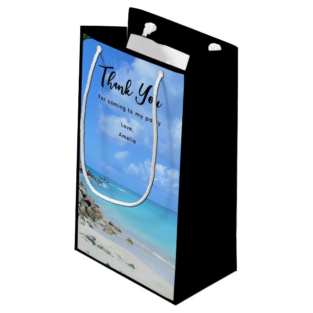 Beautiful Turquoise Tropical Beach Thank You Kleine Geschenktüte (Rückseite Schrägansicht)