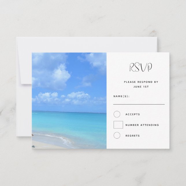 Beautiful Turquoise Tropical Beach Wedding RSVP Karte (Vorderseite)