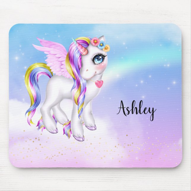 Beautiful Unicorn with Rainbow Mane & Tail Mousepad (Vorne)