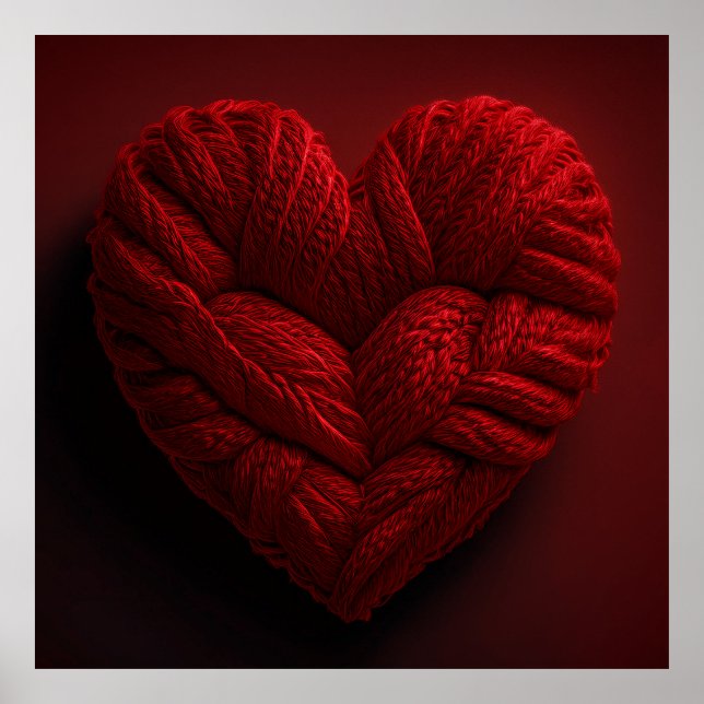 Beautiful Valentines Day Heart Made Of red Yarn Poster (Vorne)