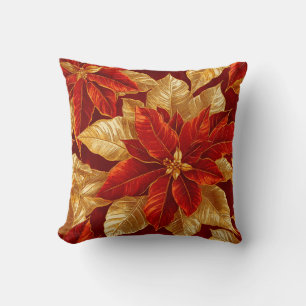 Beautiful Vintag Red Gold Poinsettias Kissen