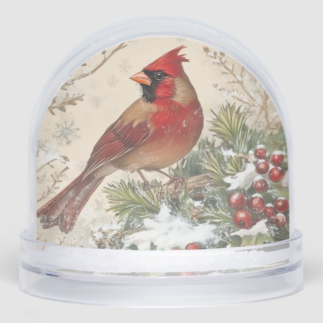 Beautiful Vintage Cardinal Snow Globe Schneekugeln (Vorderseite)