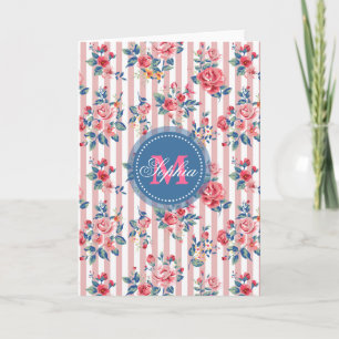 Beautiful vintage monogram rosa Floral Stripes