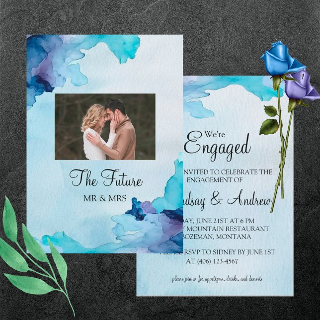 Beautiful Watercolor Blue Engagement Party einlade Einladung (Von Creator hochgeladen)