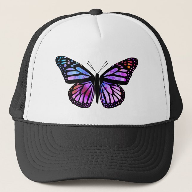 Beautiful Watercolor Butterfly Art Purple Truckerkappe (Vorderseite)