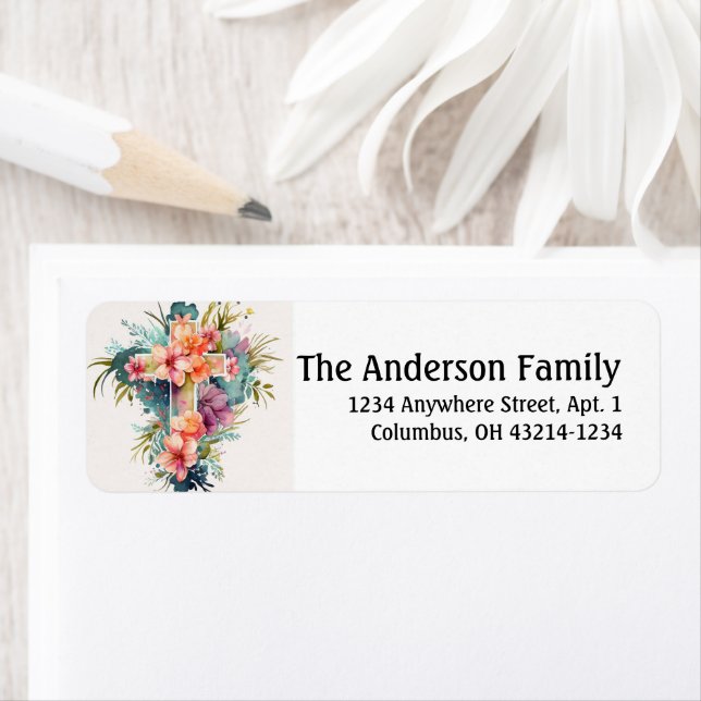 Beautiful Watercolor Christlich Cross Oster Label (Insitu)