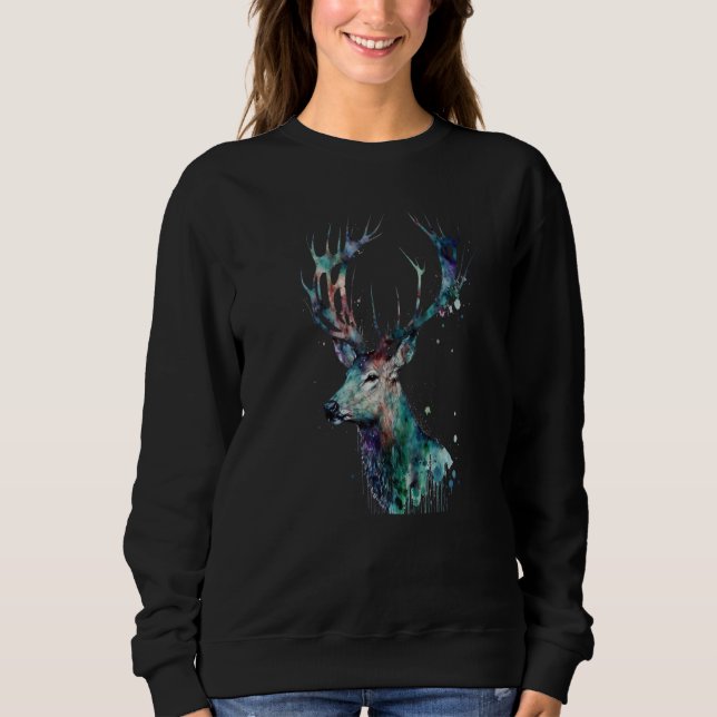 Beautiful Watercolor Deer Portrait Sweatshirt (Vorderseite)
