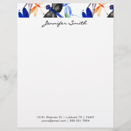 Beautiful Watercolor Dragonfly Pattern Border Briefbogen