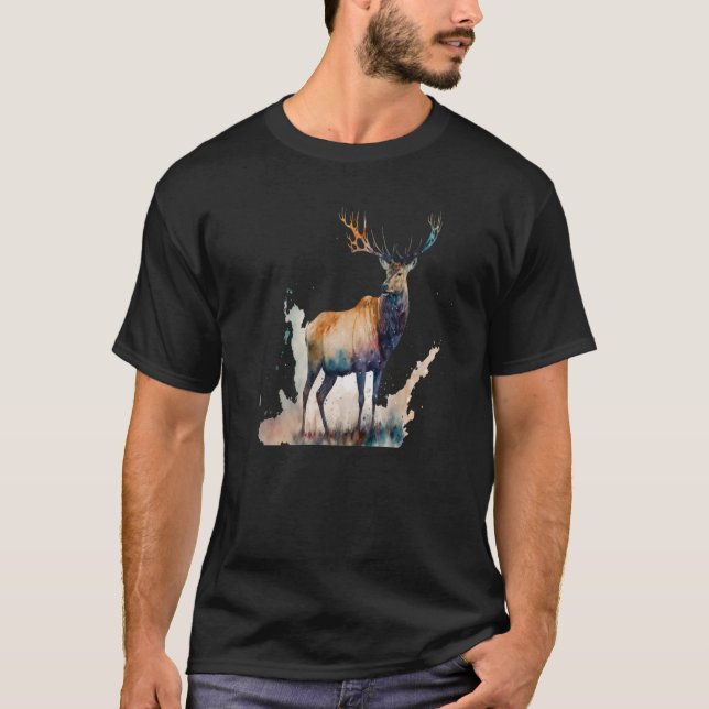 Beautiful Watercolor Elk Portrait T-Shirt (Vorderseite)