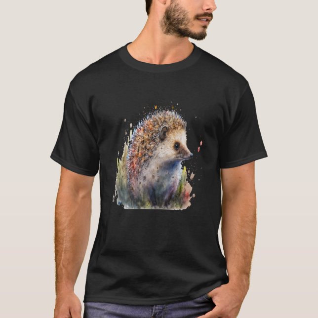 Beautiful Watercolor Hedgehog Portrait T-Shirt (Vorderseite)