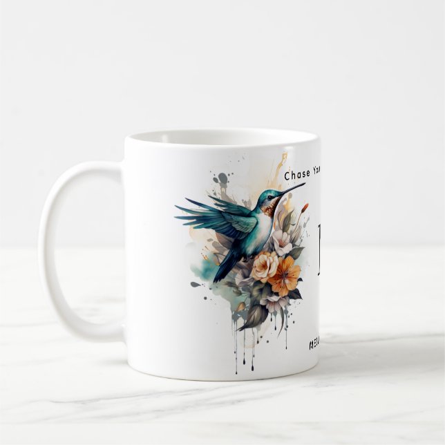 Beautiful Watercolor Hummingbird Monogram Name Kaffeetasse (Links)