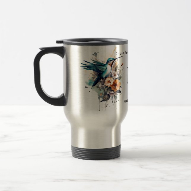 Beautiful Watercolor Hummingbird Monogram Name Reisebecher (Links)