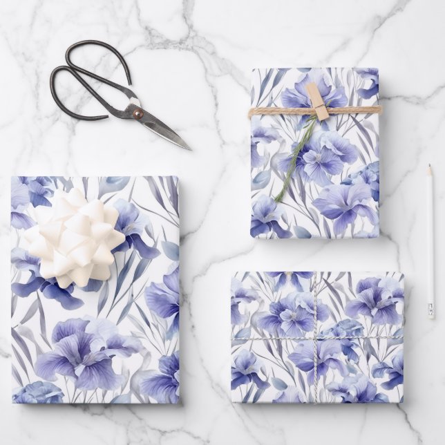 Beautiful Watercolor Iris Blume Lila Kunst Geschenkpapier Set (Vorderseite)