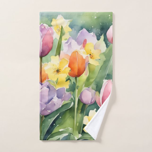 Beautiful watercolor of Tulips (Serviette à main)
