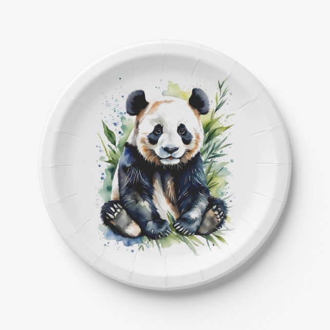 Beautiful Watercolor Panda Bear Pappteller (Vorderseite)