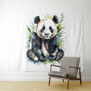 Beautiful Watercolor Panda Bear Wandteppich