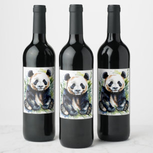 Beautiful Watercolor Panda Bear Weinetikett