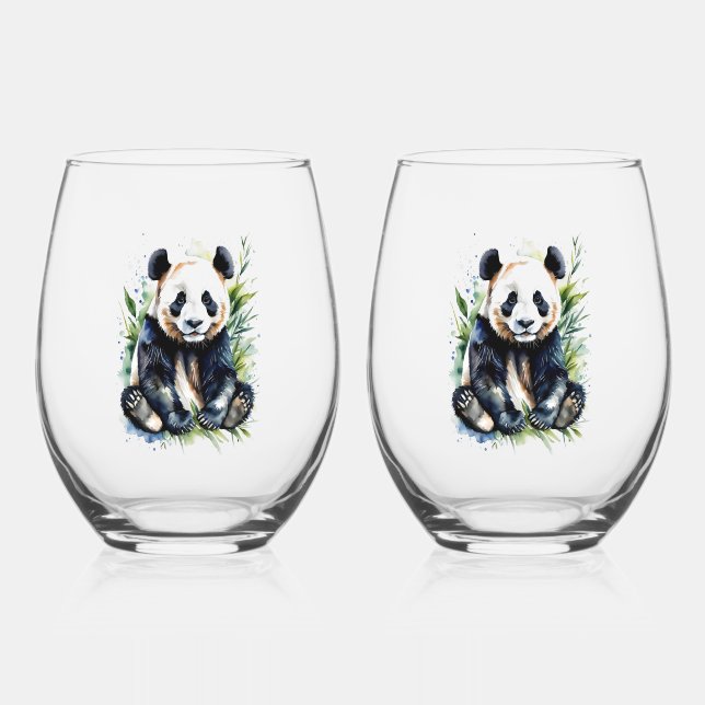 Beautiful Watercolor Panda Bear Weinglas Ohne Stiel (Vorderseite)