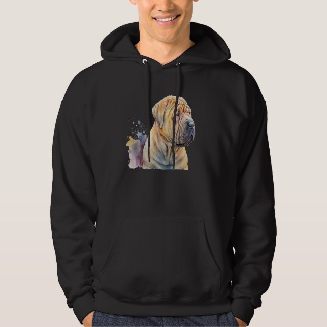 Beautiful Watercolor Shar Pei Portrait Hoodie (Vorderseite)