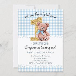 Beautiful Watercolor Teddy Bear 1. Geburtstag Einladung