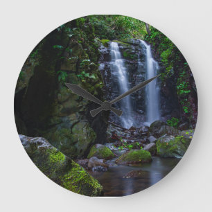 Beautiful waterfall in rainforest große wanduhr