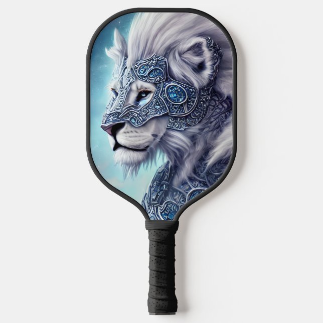 Beautiful White Armored Warrior Lion Sherpa Pickleball Schläger (Vorderseite)
