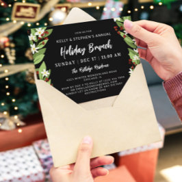 Beautiful White Floral Red Berries Holiday Brunch Einladung