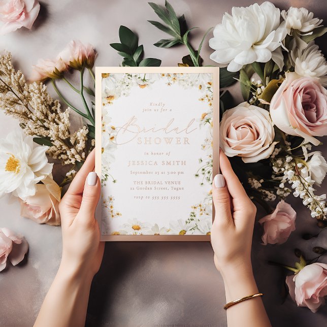 Beautiful White Flowers Rose Gold Bridal Shower Folieneinladung (Von Creator hochgeladen)
