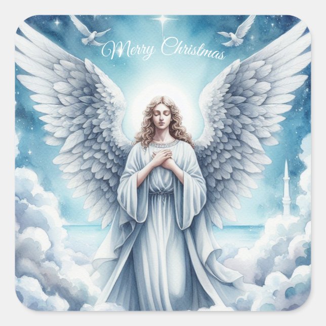 Beautiful White Guardian Angel Quadratischer Aufkleber (Vorderseite)