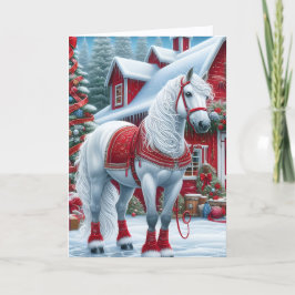 Beautiful White Horse Christmas Feiertagskarte