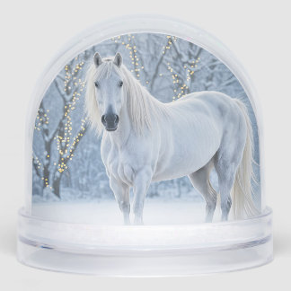 Beautiful White Horse Snow Christmas Holiday Schneekugeln
