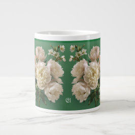 Beautiful White & Pink Peonies Name Monogram Jumbo-Tasse