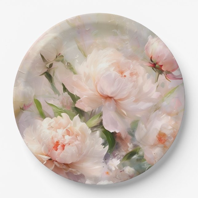 Beautiful White & Pink Peonies On Pink Background Pappteller (Vorderseite)