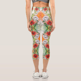 Beautiful White Poppy Capri Leggings