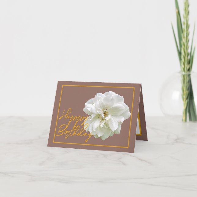 Beautiful White Rose Flower Pretty Happy Birthday Karte (Vorderseite)