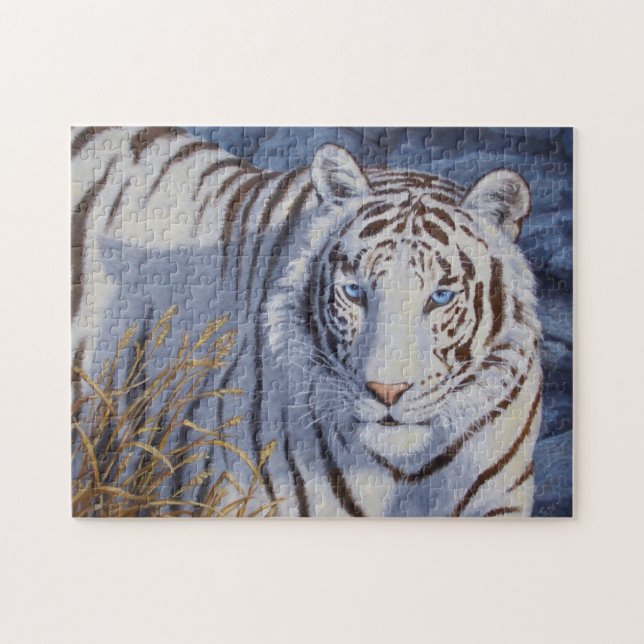Beautiful White Tiger with Crystal Blue Eyes (Horizontal)