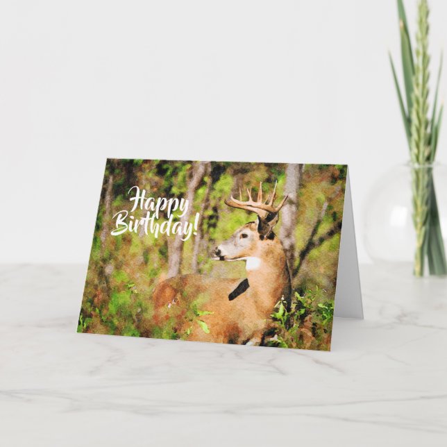 Beautiful Whitetail Deer Buck Watercolor Geburtsta Karte (Vorderseite)