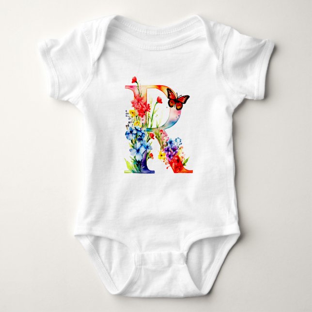 Beautiful Wildflower Butterfly Monogram Baby Strampler (Vorderseite)