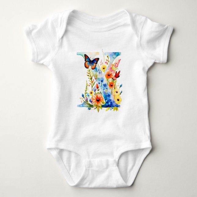Beautiful Wildflower Butterfly Monogram Baby Strampler (Vorderseite)