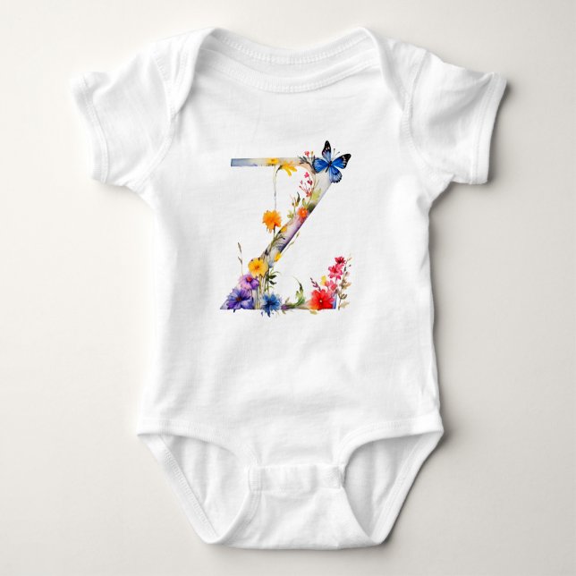 Beautiful Wildflower Butterfly Monogram Baby Strampler (Vorderseite)