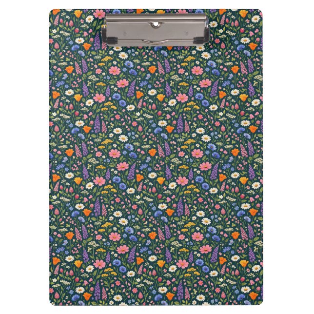Beautiful Wildflower Garden on Dark Teal Klemmbrett (Vorderseite)