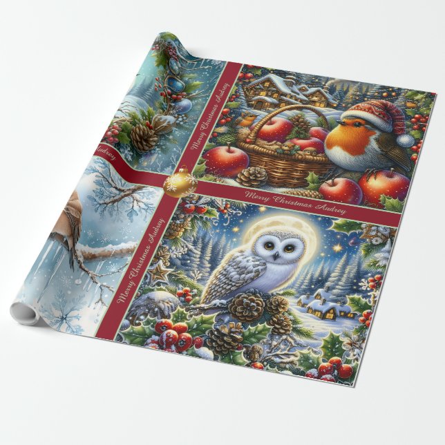 Beautiful Winter Birds Christmas Wrapping Paper Geschenkpapier (Ungerollt)