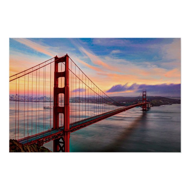 Beautiful winter sunset at Golden Gate Bridge Poster (Vorderseite)