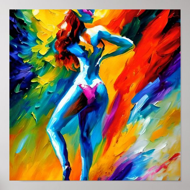 Beautiful Woman Bathing Under Waterfall Abstract Poster (Vorne)