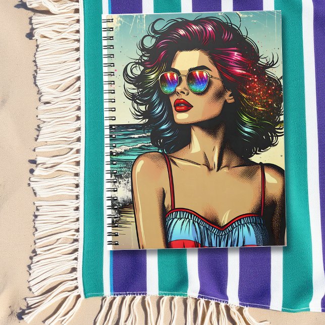 Beautiful Woman on Beach Comic Book Pop Art Notizblock (Von Creator hochgeladen)