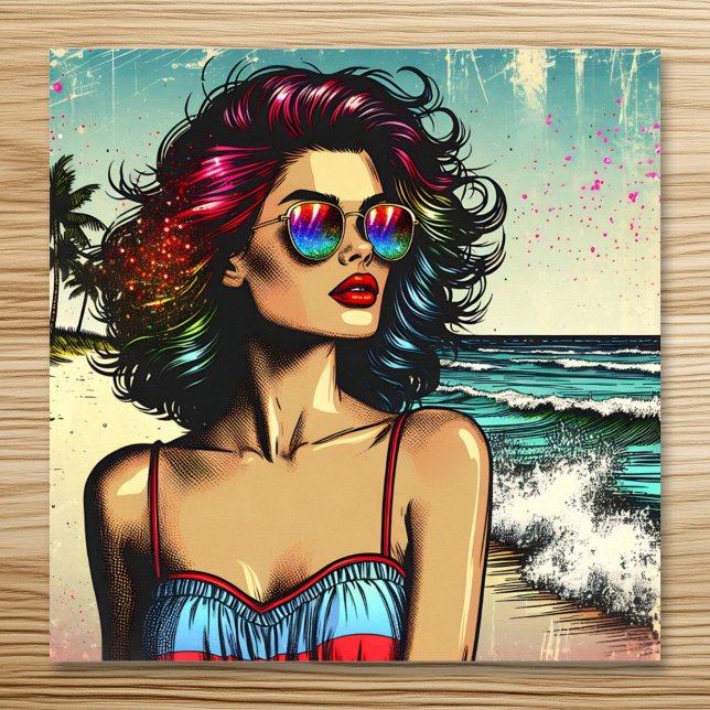 Beautiful Woman on Beach Comic Book Pop Art Poster (Von Creator hochgeladen)