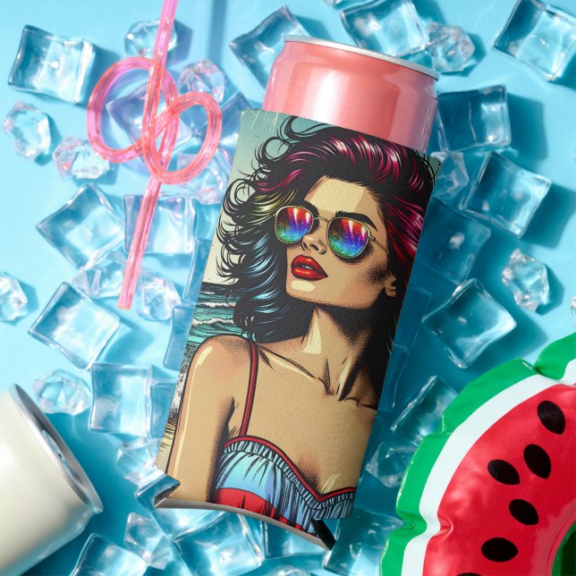 Beautiful Woman on Beach Comic Book Pop Art Selters Dosenkühler (In Situ Sommer)