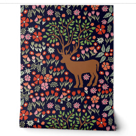 Beautiful Woodland Muster Wildblumen Rentier Tapete